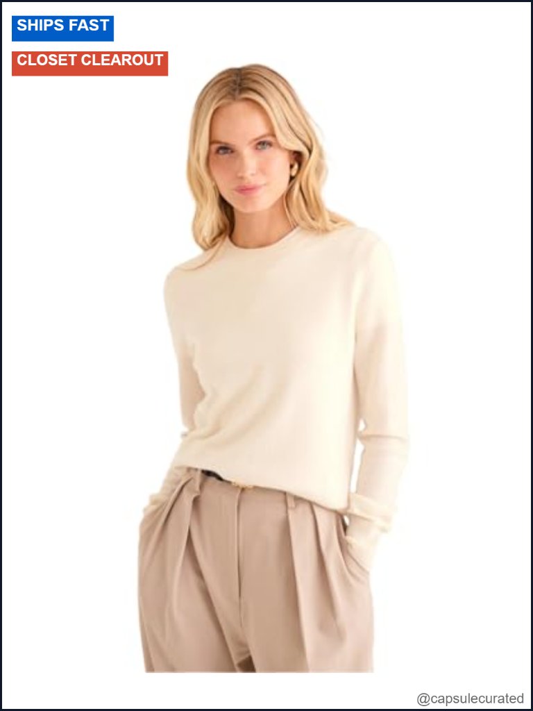 Pure Mongolian Cashmere Crewneck Pullover Sweater - Lightweight Summer Layer